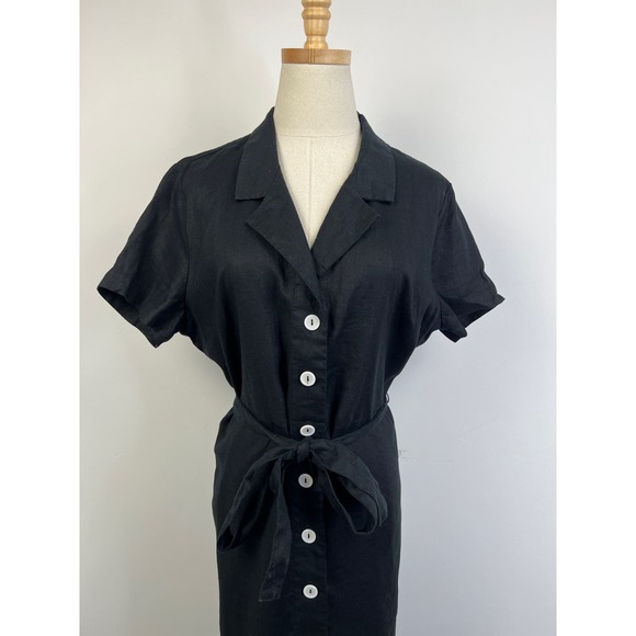 QUINCE Black 100% European Linen Button Front Dress Size Medium - Picture 9 of 12